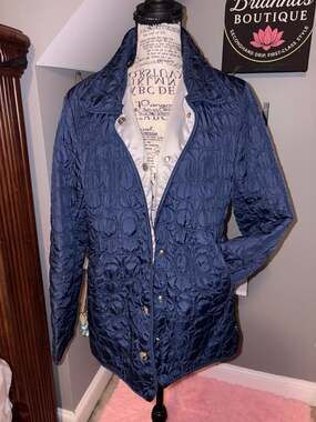 Coach Signature Quilted Nylon Snap Button Jacket in Navy Blue